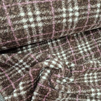 bruin roze ecru Ruiten boucle teddystof gekruld (op=op)