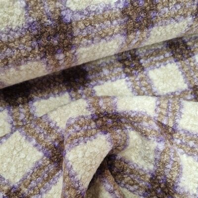  ecru cacao lilac Checks boucle fabric curly teddy