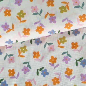 ecru colored big flowers double gauze