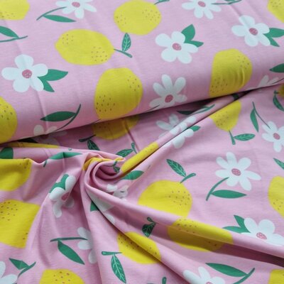roze (licht) geel wit groen Citroenen en Bloemen tricot (op=op)