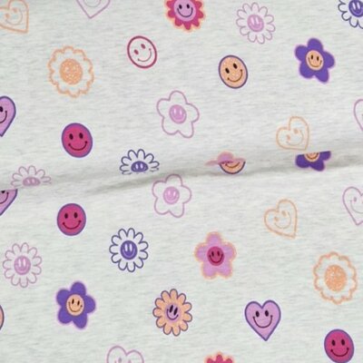 beige (kiezel) (melee) lila paars roze perzik Glitter Hart Smiley Bloem tricot