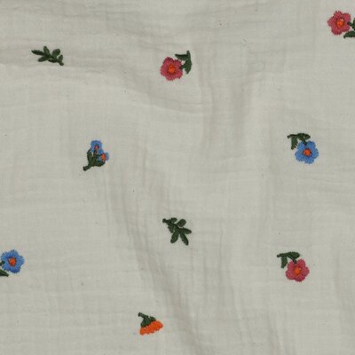 natural white colorfull flowers embroidery double gauze
