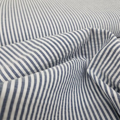 blauw (donker marine) wit streepjes katoen Seersucker (op=op)