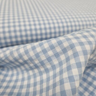 blauw (licht) wit ruitjes katoen Seersucker