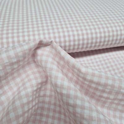 roze (licht) wit ruitjes katoen Seersucker