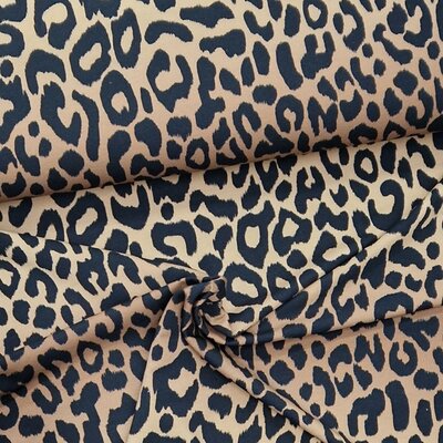 camel zwart Luipaard print  digitale -  french terry (tijdelijk op)