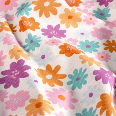 wit (off white) roze blauw paars oranje Felle Bloemen tricot (op=op)