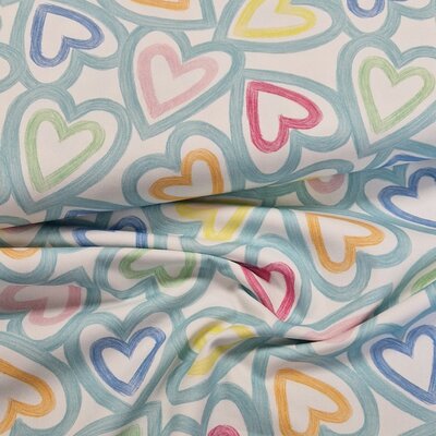 wit Blauw geel groen roze Harten Udi digitaal Keper katoen (op=op)