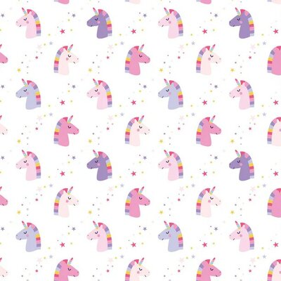 wit licht roze lila paars fuchsia Eenhoorns poplin katoen (op=op)