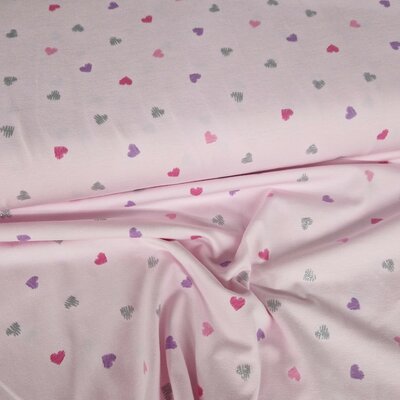 roze (licht) fuchsia paars zilver hartjes - glitter tricot (op=op)