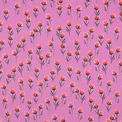roze (fuchsia) rood zwart  Bloemetjes op steel digitaal fijne poplin katoen (op=op)