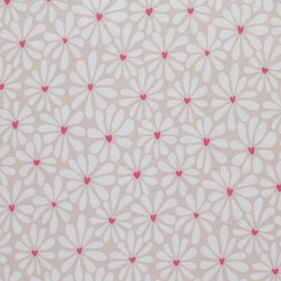 beige (kiezel) wit fuchsia roze Hartjes Bloemen - digitaal fijne katoenen Baby rib tricot SOFT