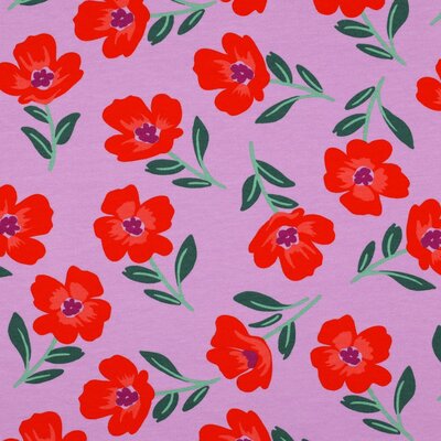 lila (violet) rood groen Bloemen - french terry (op=op)