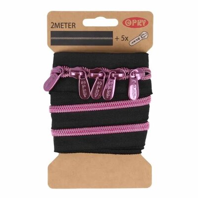 pink metallic zipper - 2m incl. 5 sliders