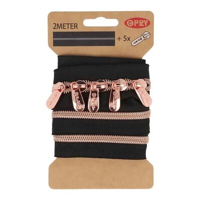 goud (rose) metallic rits - 2mtr incl. 5 schuivers