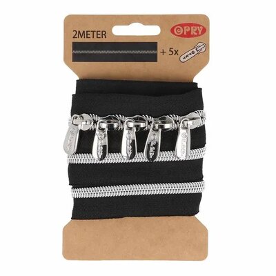 silver metallic zipper - 2m incl. 5 sliders