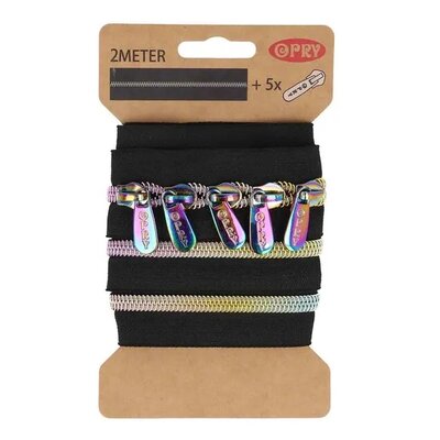 rainbow metallic zipper - 2m incl. 5 sliders