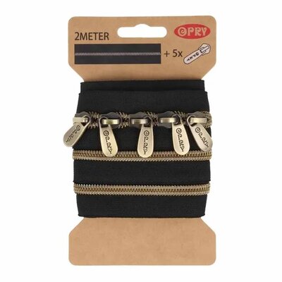 goud (koper) metallic rits - 2mtr incl. 5 schuivers