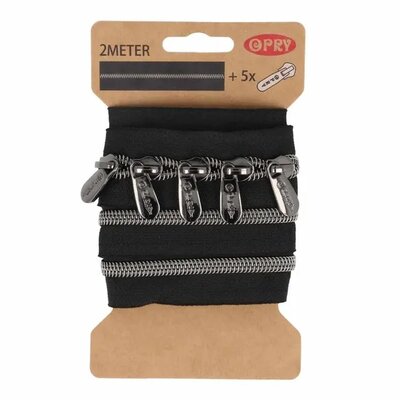 silver (nickel) metallic zipper - 2m incl. 5 sliders