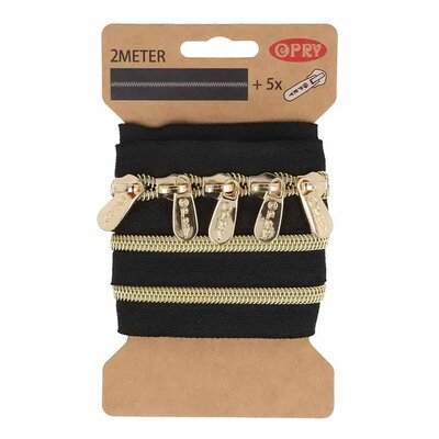 gold metallic zipper - 2m incl. 5 sliders