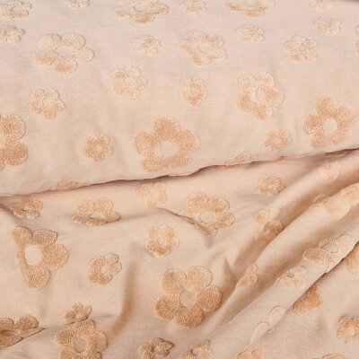 perzik Bloemen badstof tricot (babybadstof)