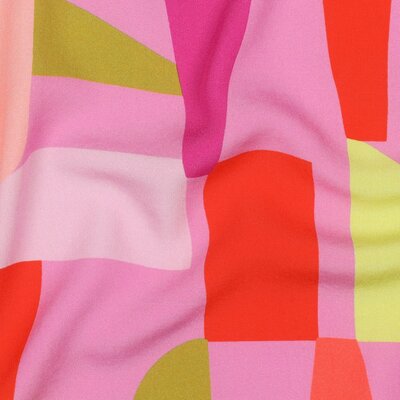 nog 1,4m - lila (violet) perzik rood groen koraal Dynamisch Patroon - Lenzing Ecovero Viscose Nerida Hansen (op=op)