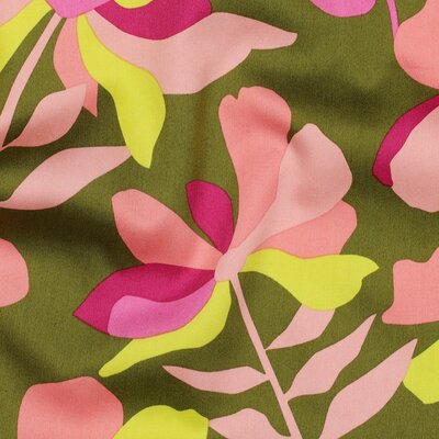 nog 65cm - groen (moss) lila roze violet geel lime Bloemrijk en Frisse bloemen - satijn geweven katoen Nerida Hansen (op=op)