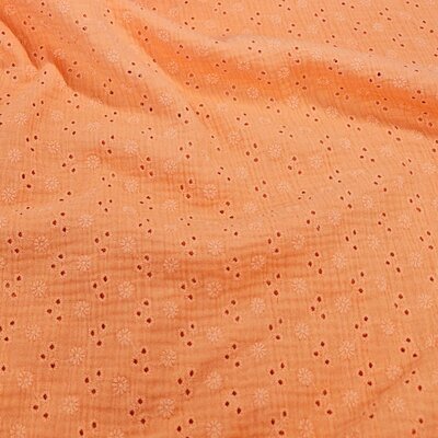 oranje (soft) Bloemen (gaatjes) broderie hydrofiel (op=op)