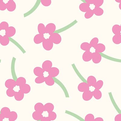 wit (off white) roze groen Bloemen op steel poplin katoen (op=op)