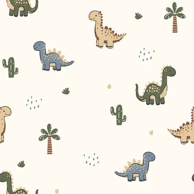 wit (off white) groen camel beige blauw Dinosaurus poplin katoen (op=op) V