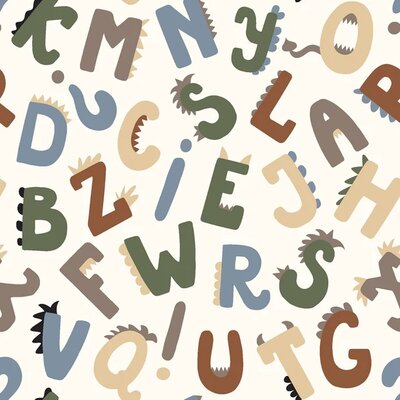 wit (off white) groen camel beige blauw Letters poplin katoen (op=op)