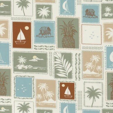 wit (off white) groen blauw camel bruin Tropische palm en zeilboot tricot (op=op)