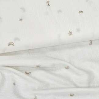 wit (off white) taupe goud Maan en Sterren broderie hydrofiel