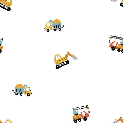 wit camel blauw groen Werk Voertuigen poplin katoen (op=op)