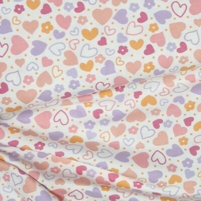 wit (off white) lila perzik roze Hartjes flanel (op=op)