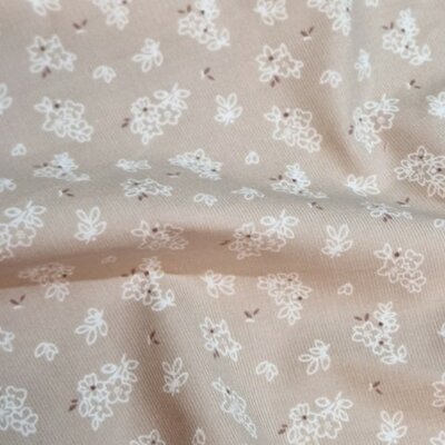 beige (kiezel) wit roze-terracotta Bloemetjes Corduroy babyrib