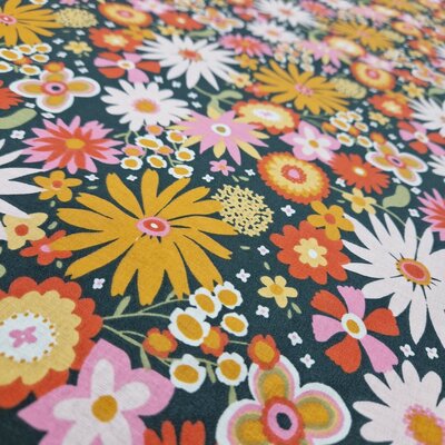 groen (donker) oranje wit rood roze Retro Bloemen GECOAT katoen (op=op)