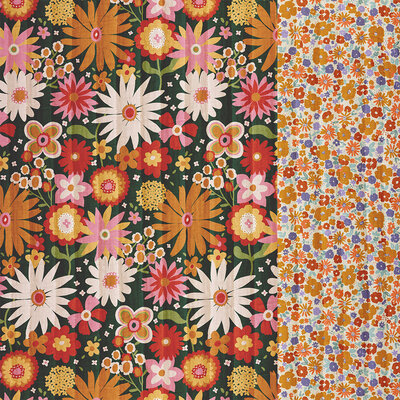 groen (donker) oranje wit rood roze Retro Bloemen Dubbelzijdig Gevoerde katoen (op=op)