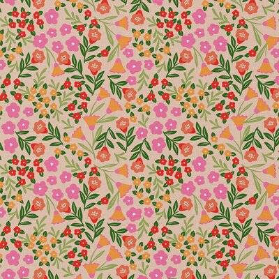 roze (licht) groen roze geel oranje rood Bloemetjes poplin katoen (op=op)