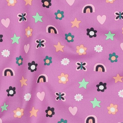 lila (violet) perzik groen wit roze Bloem Hart Regenboog Ster LOVE poplin katoen (op=op)