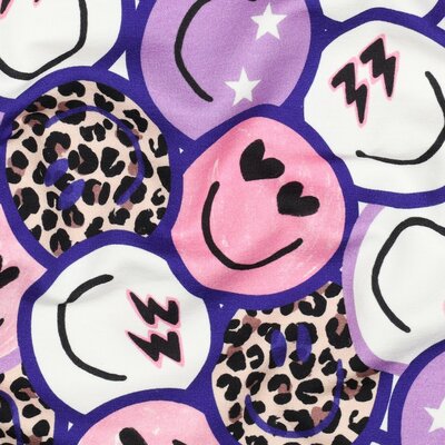 lila roze wit Smiley en beige Luipaard print Happy Faces digital -  french terry