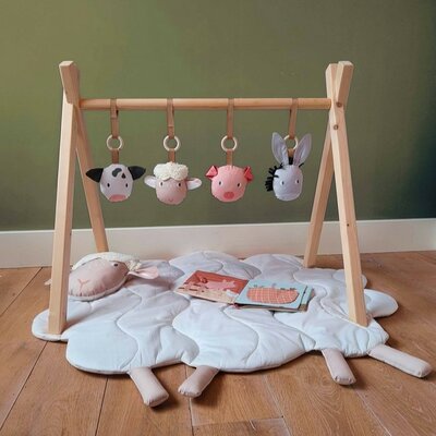 wit (ecru) beige cacao groen Schaap en Boerderij speelkleed paneel poplin katoen