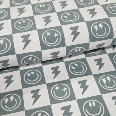 wit (off white) dusty groen Smiley Blokjes - tricot (op=op)