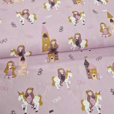 lila mauve camel violet wit nude Prinsessen Eenhoorn kasteel poplin katoen