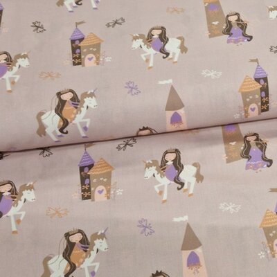dusty roze camel violet wit nude Prinsessen Eenhoorn kasteel poplin katoen