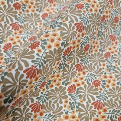 wit groen camel/mosterd terracotta roze Blaadjes en Bloemen poplin katoen
