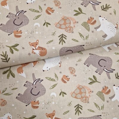 nog 80cm - beige (natural) grijs cacao perzik groen wit Historische Dieren katoen (op=op)