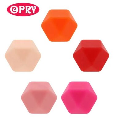  pink orange red assorted silicone beads hexagon 17mm - 5 pcs