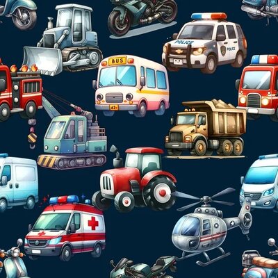 blauw (donker) rood camel aqua wit grijs Transport voertuigen - digitale french terry (op=op)