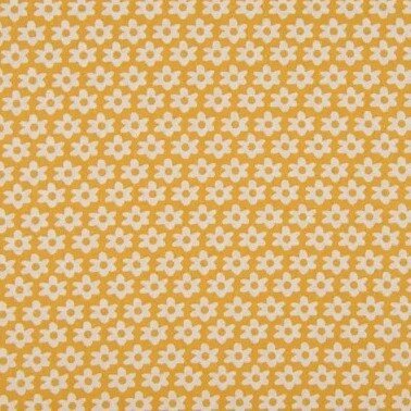 geel (mosterd/oker) wit margrietjes poplin katoen (op=op)
